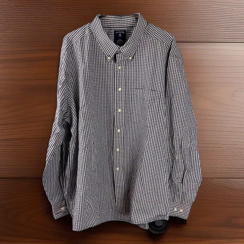 Antiqua Mens Blue Check Button Down Shirt Size 3XL